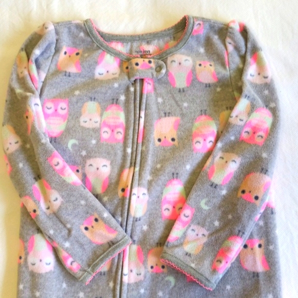 simple joys gray owl fleece zipper footie sleeper pajamas 3T toddler girls - Picture 4 of 5